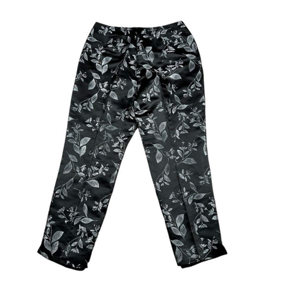 Sigrid Olsen Floral Embroidered Pants Silk Blend Black Silver Womens 10 Fairy